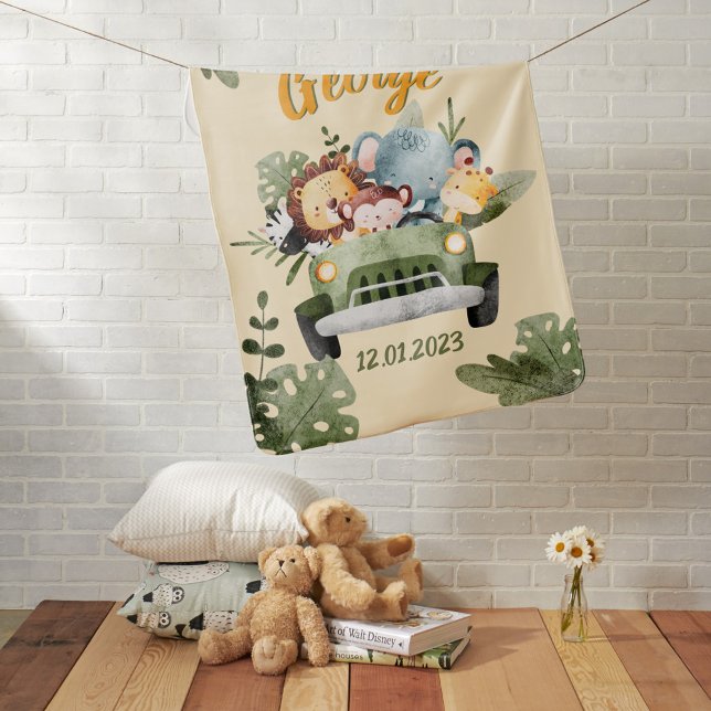 Baby Boy Cute Jungle Animals in the Car Blanket (Baby Boy Cute Jungle Animals in the Car Blanket)