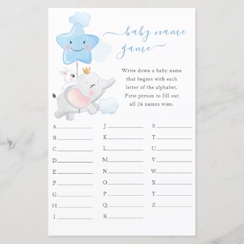 Baby Boy Cute Little Bunny Baby Shower Name Game
