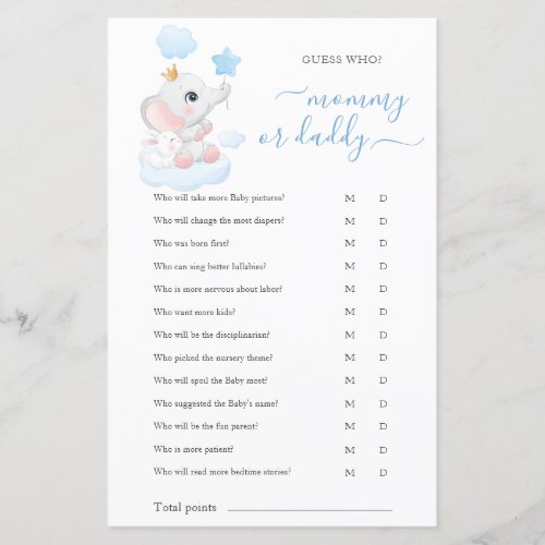 Baby Boy Cute Little Elephant Baby Shower Game