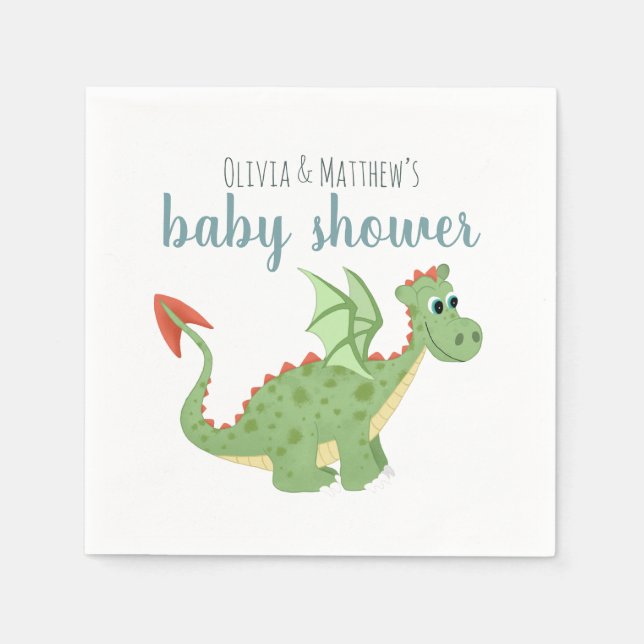 Baby Boy Cute Magical Green Dragon Baby Shower Napkins (Front)