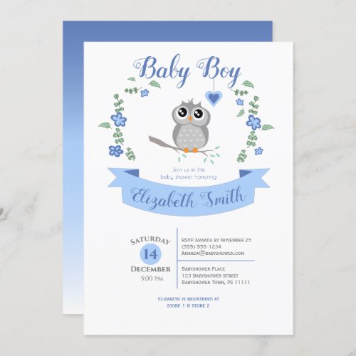 Baby Boy Cute owl baby shower Invitation