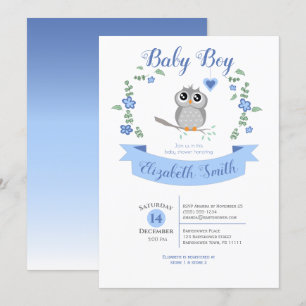 Baby Boy Cute owl babyshower Invitation