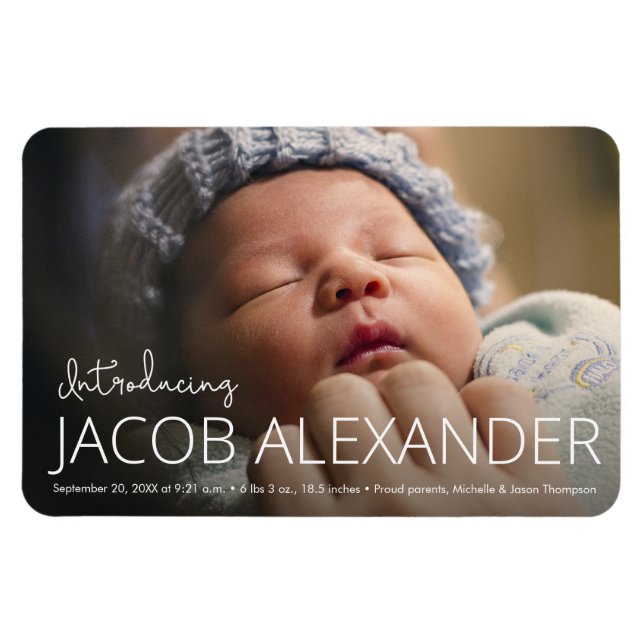 Baby Boy Cute Photo Name Birth date Magnet (Horizontal)