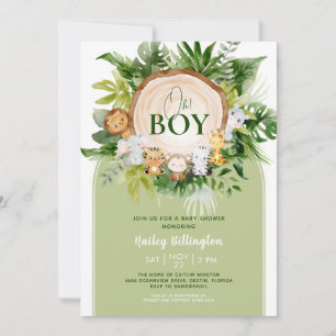 Baby Boy Cute Safari Jungle Watercolor Baby Shower Invitation