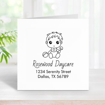 Baby Boy Daycare Childcare Address Rubber Stamp by Chibibi at Zazzle