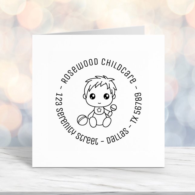 Baby Boy Daycare Childcare Round Address 2 Self-inking Stamp (Creator Uploaded)