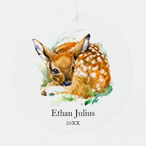 Baby Boy Deer Fawn Personalized Newborn Son Metal Ornament