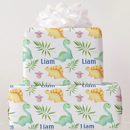 Baby Boy Dinosaur Name _ Nursery Cute Shower Gift Wrapping Paper