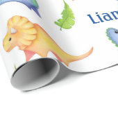 Baby Boy Dinosaur Nursery Cute Newborn Name Gift Wrapping Paper (Roll Corner)