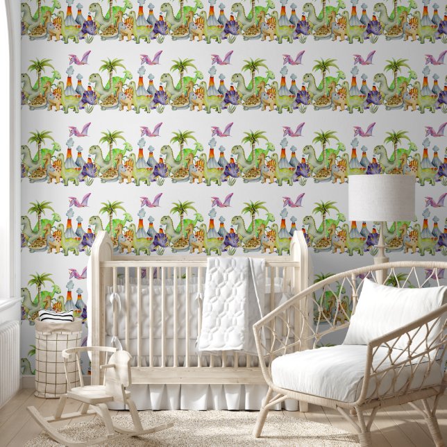 Baby Boy Dinosaurs Green and Purple Wallpaper (Kids)