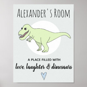 Baby Boy Doodle Dinosaur T-Rex with Name Nursery Poster