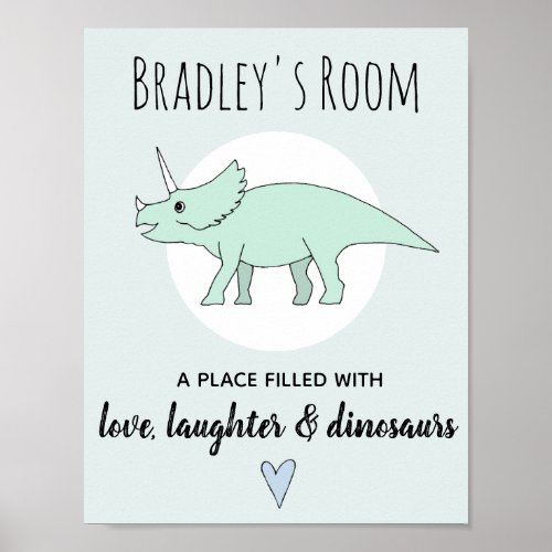 Baby Boy Doodle Dinosaur Triceratops Name Nursery Poster
