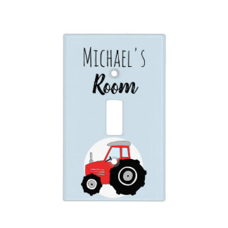 Baby Boy Doodle Red Farm Tractor with Name Nursery Light Switch Cover