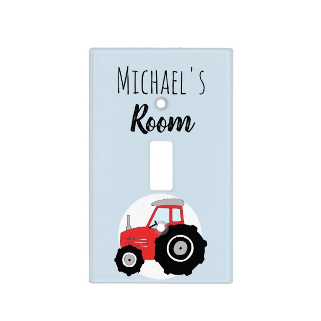 Baby Boy Doodle Red Farm Tractor with Name Nursery Light Switch Cover (Front)