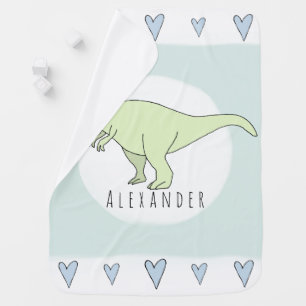 Baby Boy Doodle T-Rex Dinosaur with Name Baby Blanket