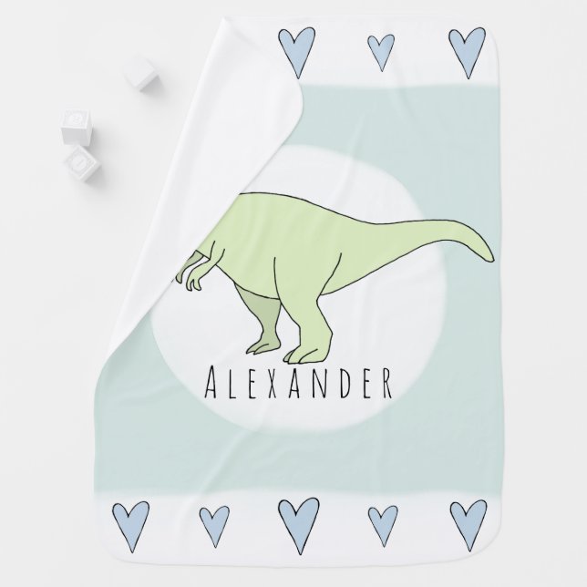 Baby Boy Doodle T-Rex Dinosaur with Name Baby Blanket (In Situ)