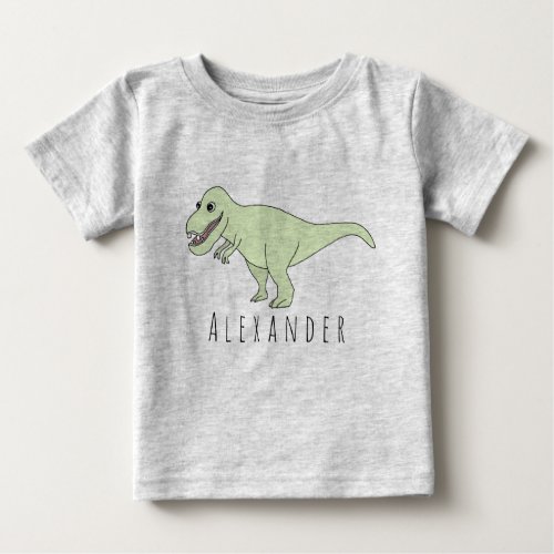 Baby Boy Doodle T_Rex Dinosaur with Name Baby T_Shirt