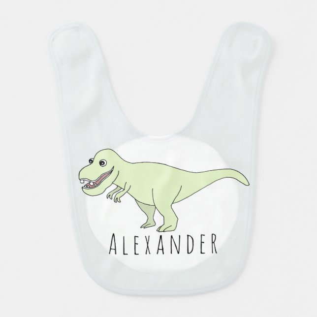Baby Boy Doodle T-Rex Dinosaur with Name Bib (Front)