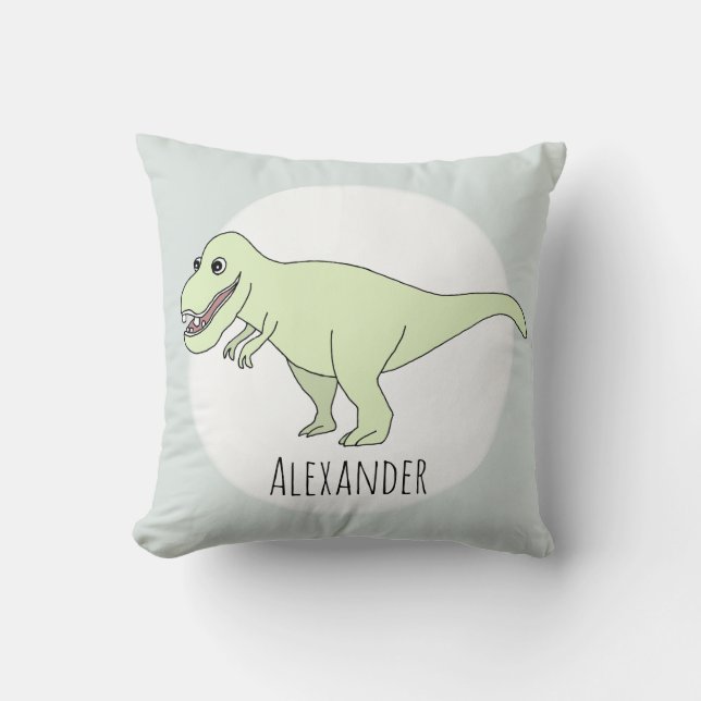 Baby Boy Doodle T-Rex Dinosaur with Name Nursery Throw Pillow (Front)