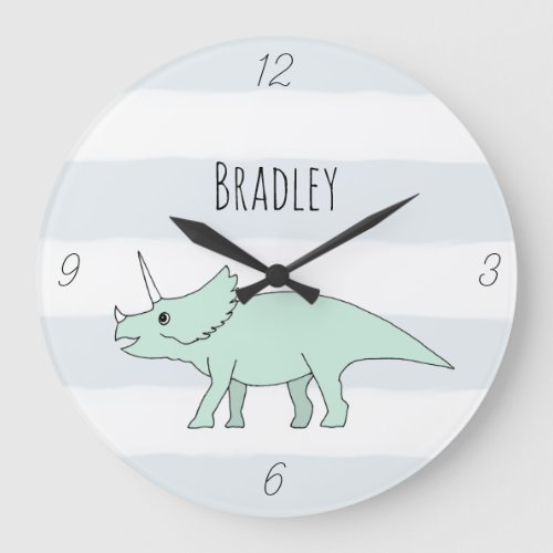 Baby Boy Doodle Triceratops Dinosaur Name Nursery Large Clock