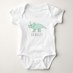 Baby Boy Doodle Triceratops Dinosaur with Name Baby Bodysuit
