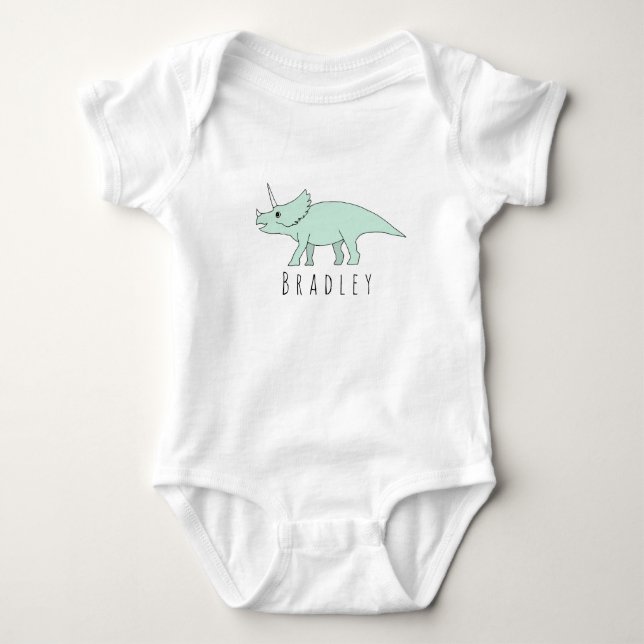 Baby Boy Doodle Triceratops Dinosaur with Name Baby Bodysuit (Front)