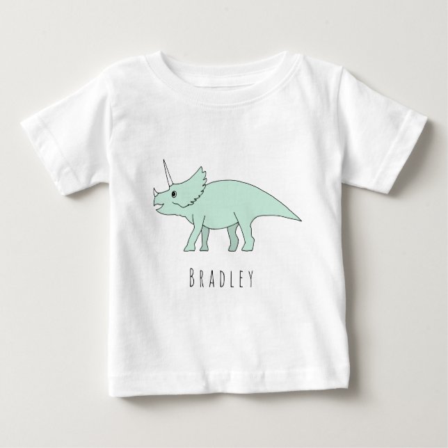 Baby Boy Doodle Triceratops Dinosaur with Name Baby T-Shirt (Front)