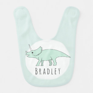 Baby Boy Doodle Triceratops Dinosaur with Name Bib