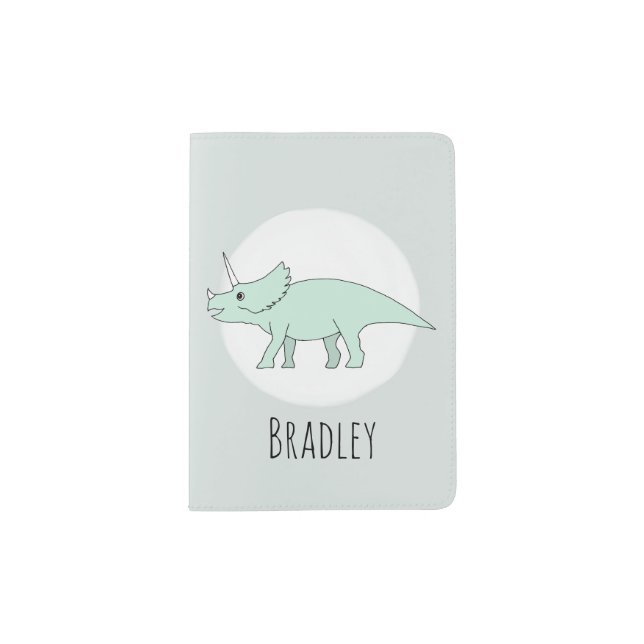 Baby Boy Doodle Triceratops Dinosaur with Name Passport Holder (Front)