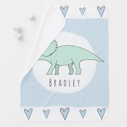 Baby Boy Doodle Triceratops Dinosaur with Name Swaddle Blanket
