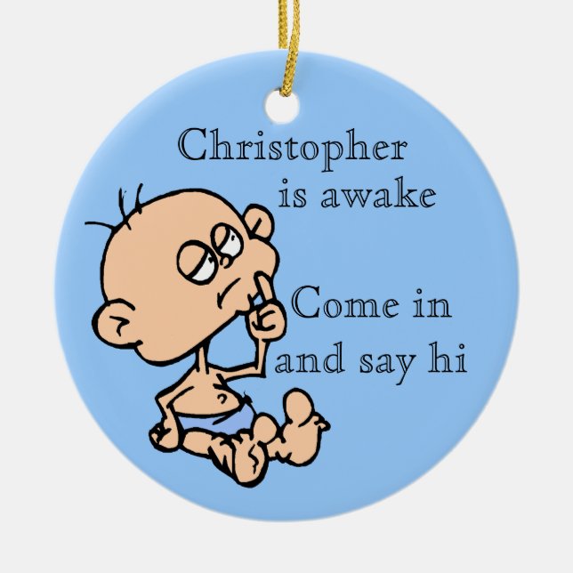 Baby boy door hanger Personalize name Ceramic Ornament (Front)