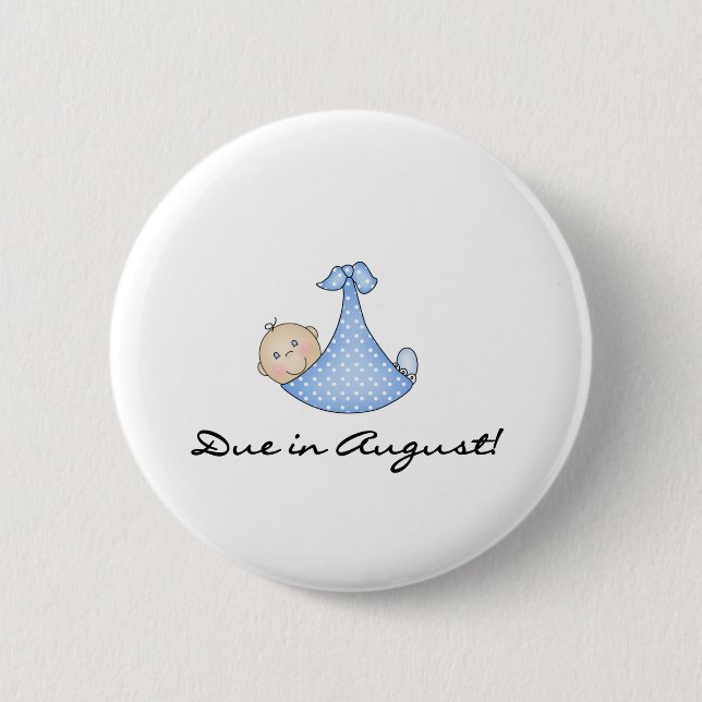 Baby Boy Due in August Button (Front)