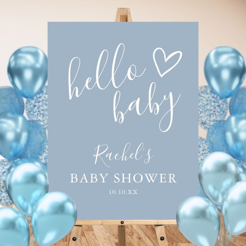 Baby Boy Dusty Blue Hello Baby Shower Sign