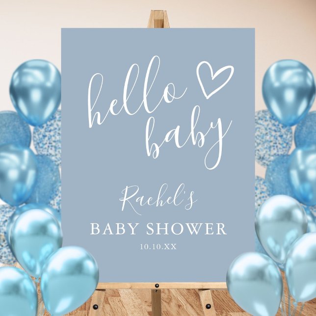 Baby Boy Dusty Blue Hello Baby Shower Sign (Baby Boy Dusty Blue Hello Baby Shower Sign)