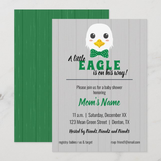 Baby Boy Eagle Green Baby Shower Invitation (Front/Back)