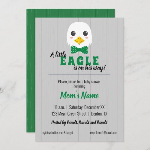 Baby Boy Eagle Green Baby Shower Invitation