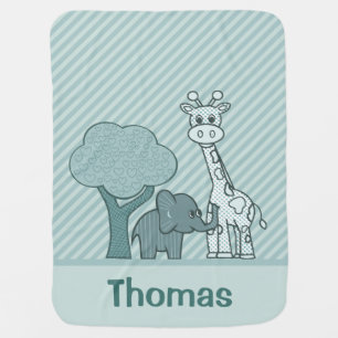 Baby Boy Elephant and Giraffe Blanket