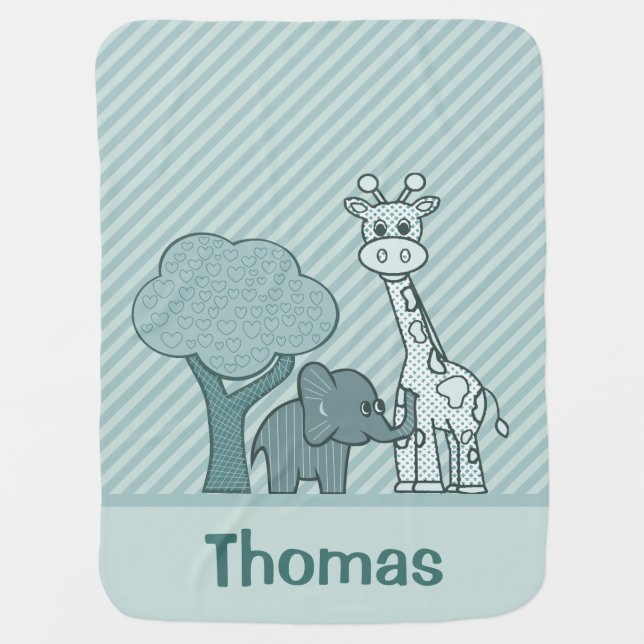 Baby Boy Elephant and Giraffe Blanket (Front)