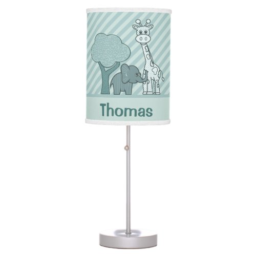 Baby Boy Elephant and Giraffe Personalised Table Lamp