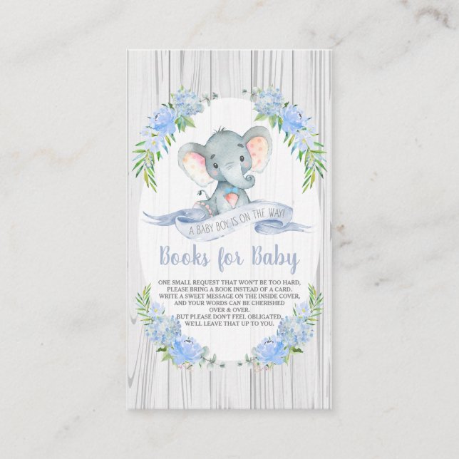 Baby Boy Elephant Baby Shower Bring a Book Enclosure Card (Front)
