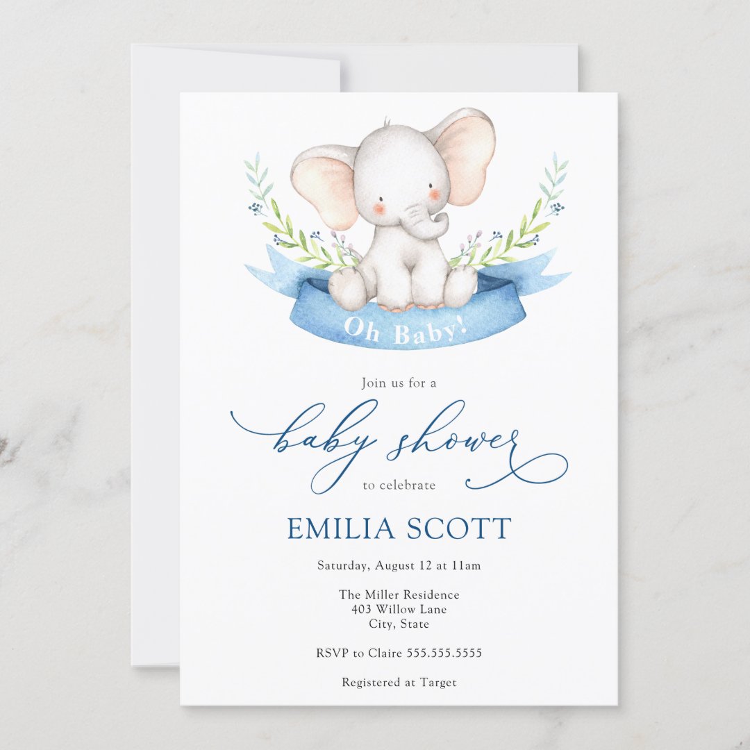 Baby Boy Elephant Baby Shower Invitation | Zazzle