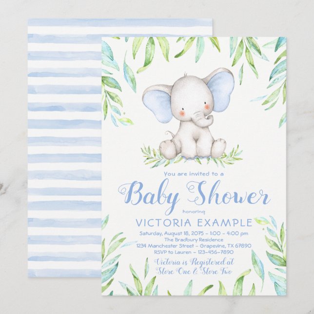 Baby Boy Elephant Baby Shower Invitations (Front/Back)
