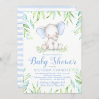 Baby Boy Elephant Baby Shower Invitations