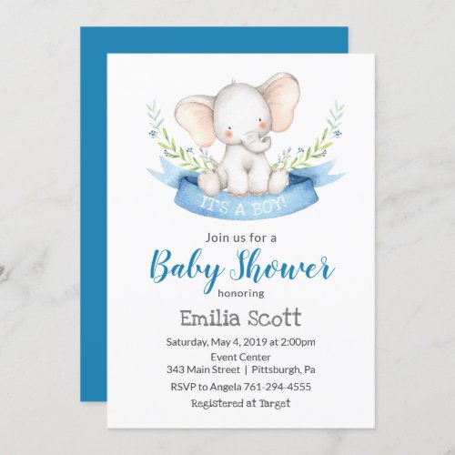 Baby Boy Elephant Baby Shower Invitations