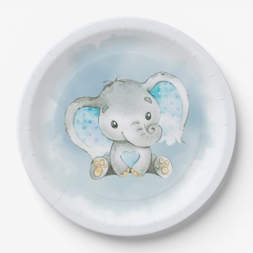 Baby Boy Elephant Baby Shower Paper Plates