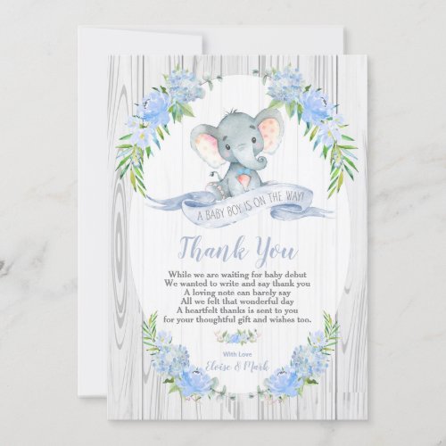 Baby Boy Elephant Baby Shower Thank You Card