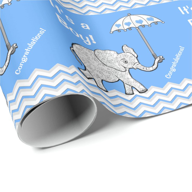Baby Boy Elephant Baby Shower Wrapping Paper Zazzle