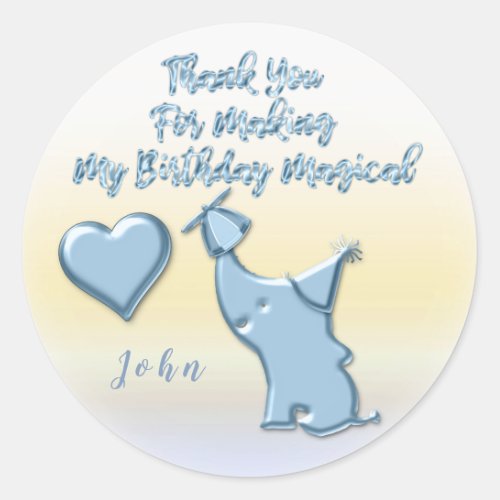 Baby Boy Elephant Birthday Party FavorThank Heart Classic Round Sticker