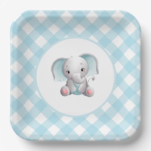 Baby Boy Elephant Birthday Plates, Baby Shower