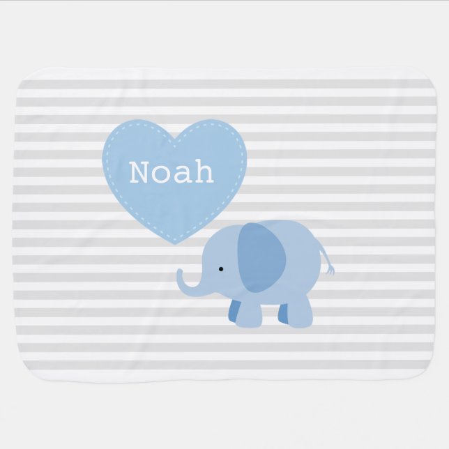 Baby Boy Elephant Blanket with Custom Name Option (Horizontal)